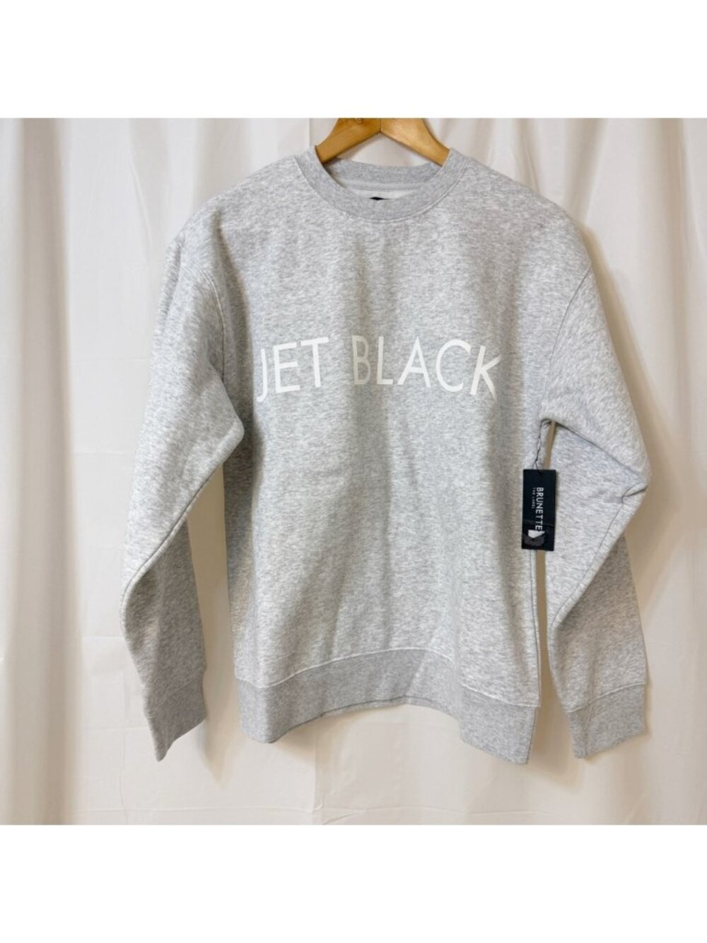 Brunette The Label Core Crew JET BLACK Pebble Grey S/M NWT
